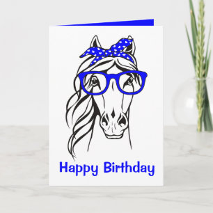 Tarjeta Funny Equestrian Blue Western Cute Horse Birthday 