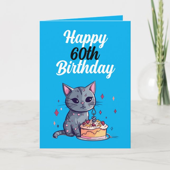 Tarjeta Funny Esposo de gato azul y blanco 60 cumpleaños (Anverso)