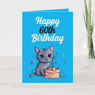 Tarjeta Funny Esposo de gato azul y blanco 60 cumpleaños