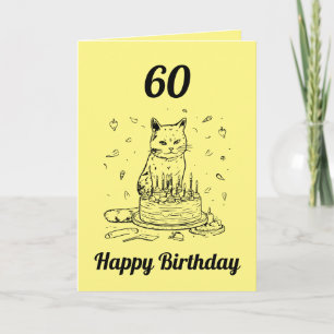 Tarjeta Funny Esposo de gato negro y amarillo 60 cumpleaño