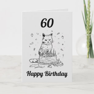 Tarjeta Funny Esposo Negro y Gato Gris 60 cumpleaños