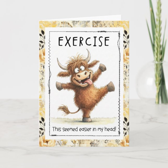 Tarjeta Funny Exercise Highland Cow Greeting Card (Anverso)
