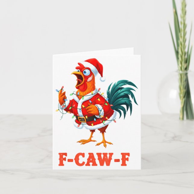 Tarjeta Funny F-caw-f Chicken Humor Santa Rooster Christma (Anverso)