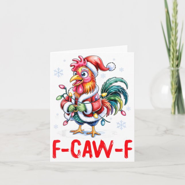 Tarjeta Funny F-caw-f Chicken Humor Santa Rooster Christma (Anverso)