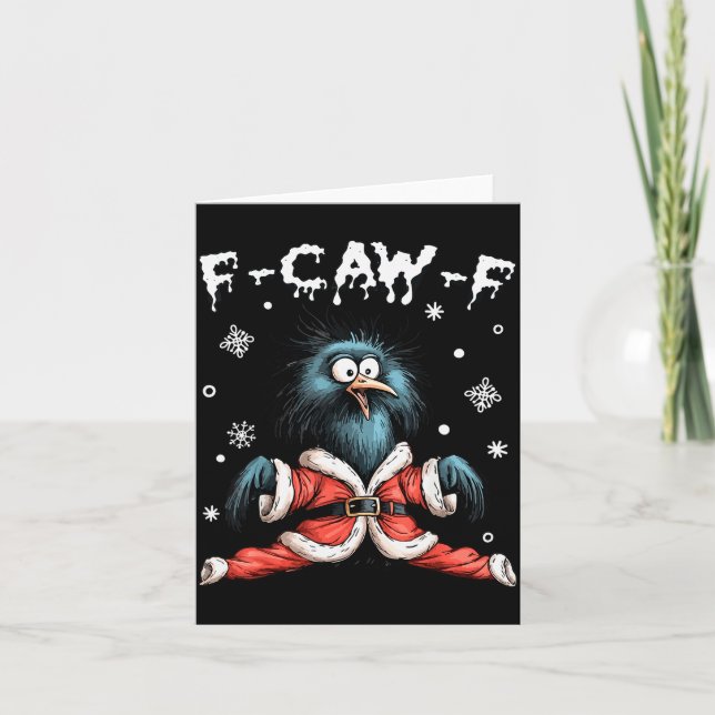 Tarjeta Funny F-caw-f Christmas Crow Santa Xmas Light Blac (Anverso)