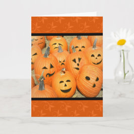 Tarjeta Funny Faces Pumpkin Patch Halloween Card