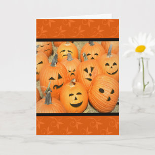 Tarjeta Funny Faces Pumpkin Patch Halloween Card