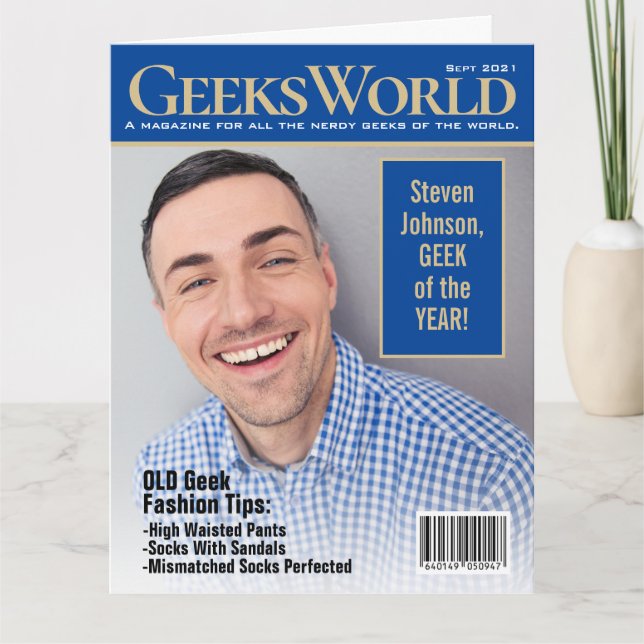 Tarjeta Funny Fake GeeksWorld Magazine agrega tus fotos (Anverso)