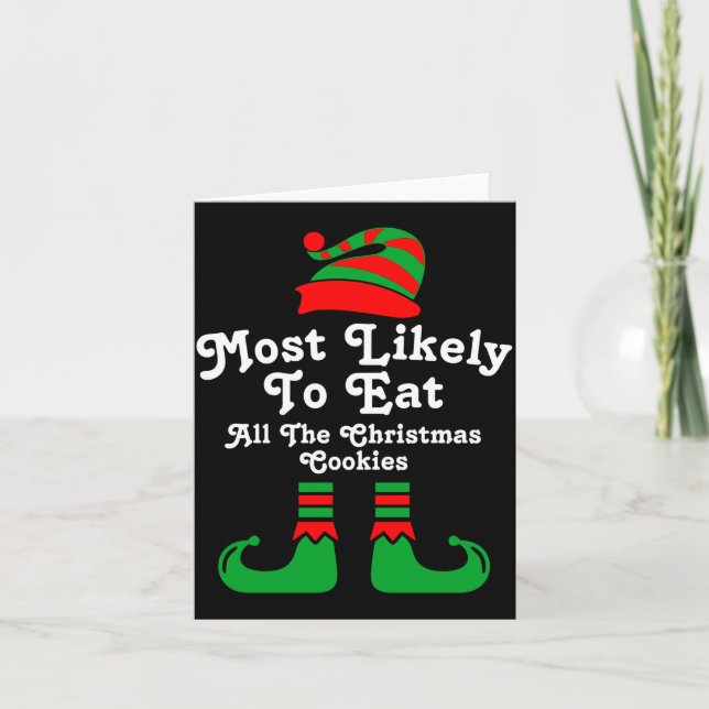 Tarjeta Funny Family Christmas Most Likely To Elf  (Anverso)