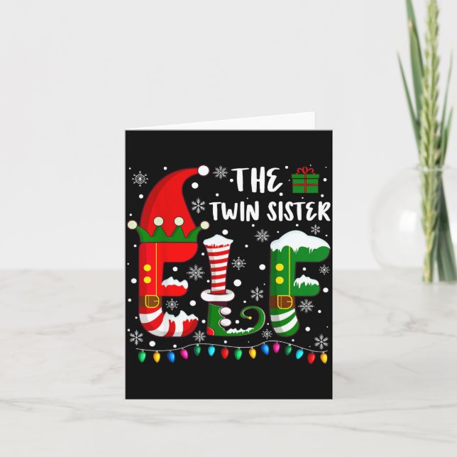 Tarjeta Funny Family Matching Pajamas Twin Sister Elf Chri (Anverso)
