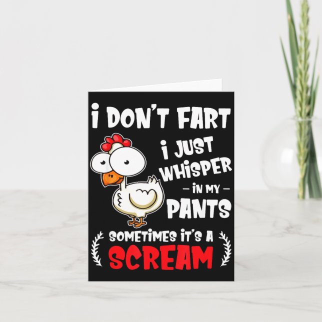 Tarjeta Funny Farting Chicken Lover I Dont Fart I Whisper  (Anverso)