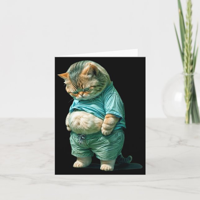 Tarjeta Funny Fat Cat Ia Art Design Print  (Anverso)