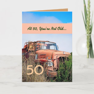 Tarjeta FUNNY Feliz 50 aniversario de Naranja Vintage Truc