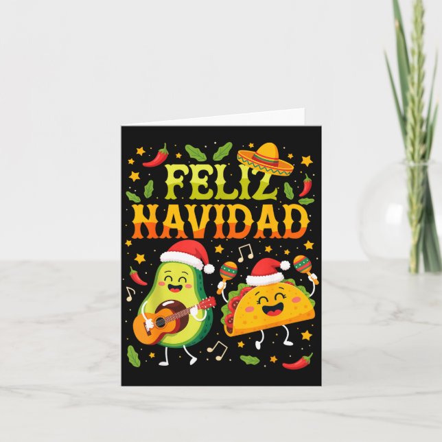 Tarjeta Funny Feliz Navidad Avocado Tacos Mexican Christma (Anverso)