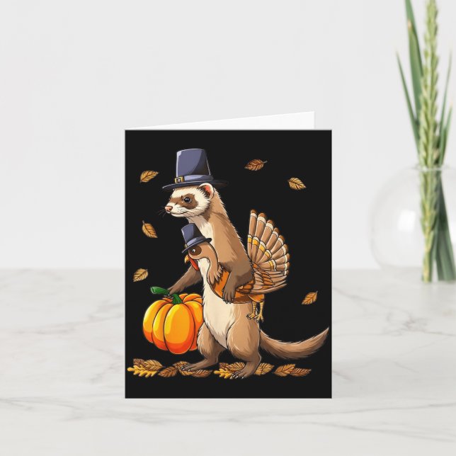 Tarjeta Funny Ferret Turkey Pumpkin Thanksgiving Gift Men  (Anverso)