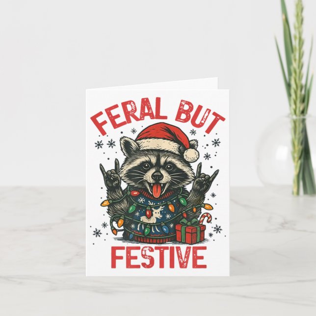 Tarjeta Funny Festive But Feral Santa Raccoon Lover Animal (Anverso)