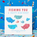 Tarjeta Funny Fish Pun Happy Birday<br><div class="desc">Esta divertida tarjeta de cumpleaños de este juego de palabras incluye una variedad de peces ilustrados y un mensaje lúdico que dice "Pescándote un feliz cumpleaños". Es la manera perfecta de agregar un chisme de diversión al día especial de alguien. Personalízalo con tu propio mensaje y firma sincera para convertirlo...</div>