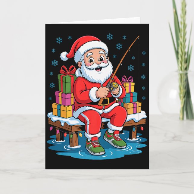 Tarjeta Funny Fisherman Santa Fishing Lovers Christmas Xma (Anverso)