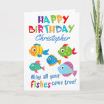 Tarjeta Funny Fishes Personalizado Cumpleaños<br><div class="desc">¡Que todos tus peces se hagan realidad! ¡Este bonito diseño de pescado contiene algo de diversión! Personalice con su propio nombre y mensaje dentro.</div>