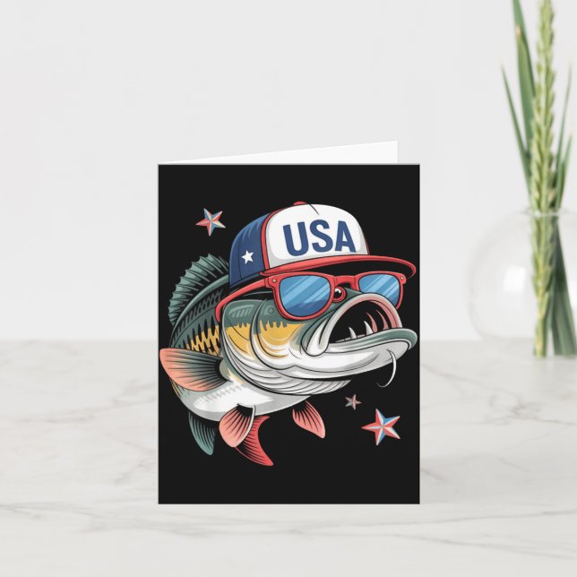 Tarjeta Funny Fishing &amp; Fisherman Gift American Flag  (Anverso)