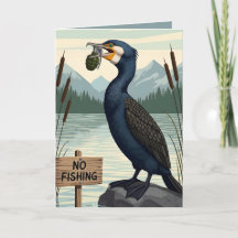 Funny fishing birthday card in funny WPA art style
