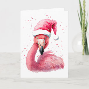 Tarjeta Funny flamingo santa hat Merry Navidades tropicale