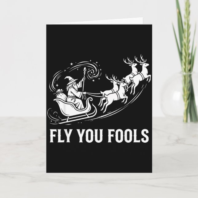 Tarjeta Funny Fly You Fools Santa Sleigh Reindeer Christma (Anverso)