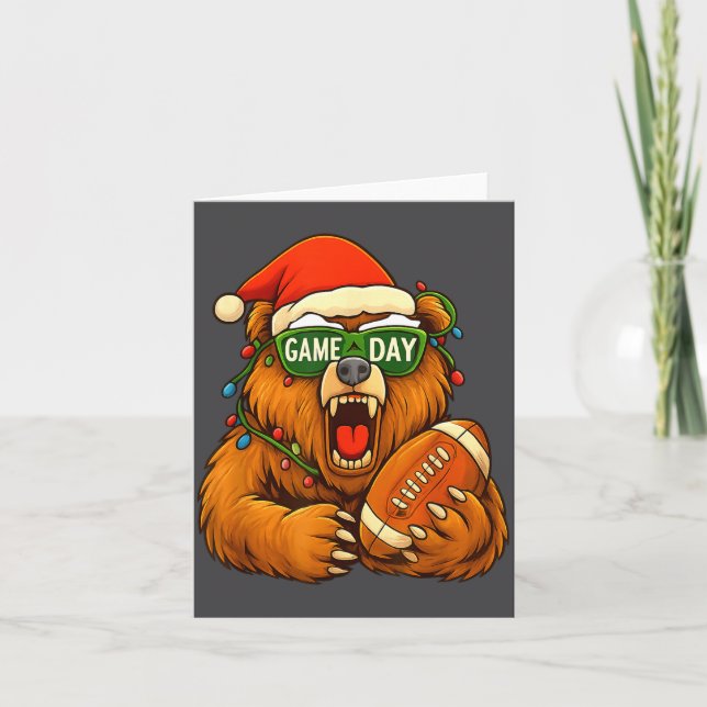Tarjeta Funny Football Bear Christmas Game Day Shirt Vinta (Anverso)