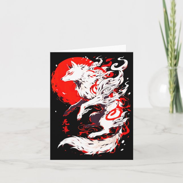 Tarjeta Funny Fox Animal Cute Okami Basic Japan Style Retr (Anverso)