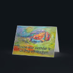 Tarjeta Funny Frog Happy Birthday Humor Greaming Card<br><div class="desc">Aquí tenemos una ranita alegremente coloreada nadando y enviando felices deseos de cumpleaños.  La frase dice: "¡Espero que tu cumpleaños sea divertido para no-rana!"  Pintado en acuarela por Kerra Lindsey.</div>