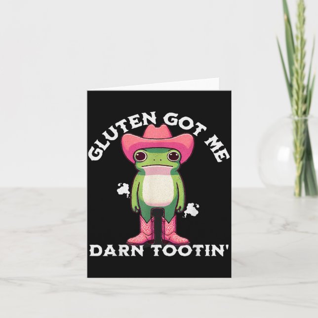 Tarjeta Funny Frog Meme Gluten Got Me Darn Tootin' Gluten  (Anverso)