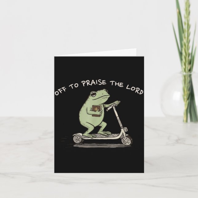Tarjeta Funny Frog Off To Praise The Lord Christian Scoote (Anverso)