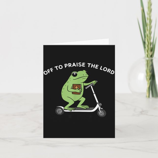 Tarjeta Funny Frog Off To Praise The Lord Meme Quote Funny (Anverso)