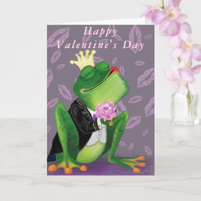 Tarjeta Funny Frog Prince El día de San Valentín Card (Orquídea)