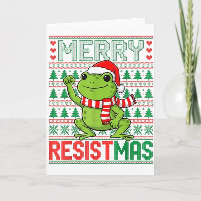 Tarjeta Funny Frog Retro Merry Resistmas Political Ugly Ch (Anverso)