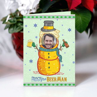 Tarjeta Funny Frosty Beer Man Humor Personalizado Navidade