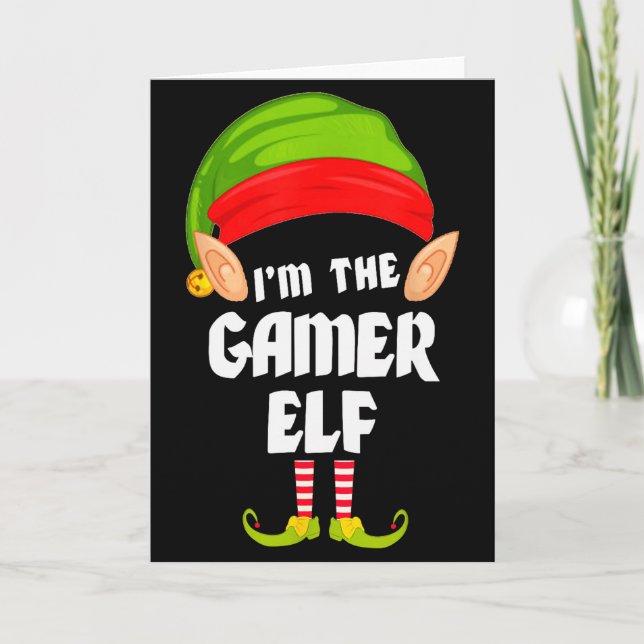 Tarjeta Funny Gamer Elf Matching Family Group Pj Christmas (Anverso)