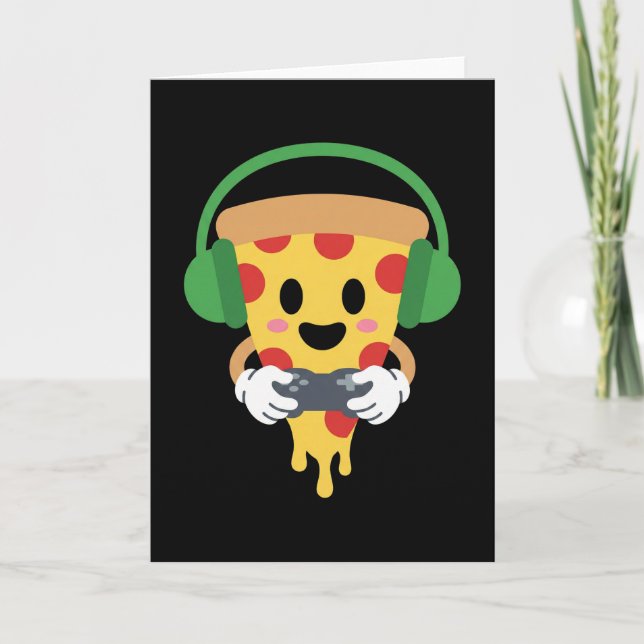 Tarjeta Funny Gamer Pizza Gaming Video Game Enthusiast Boy (Anverso)