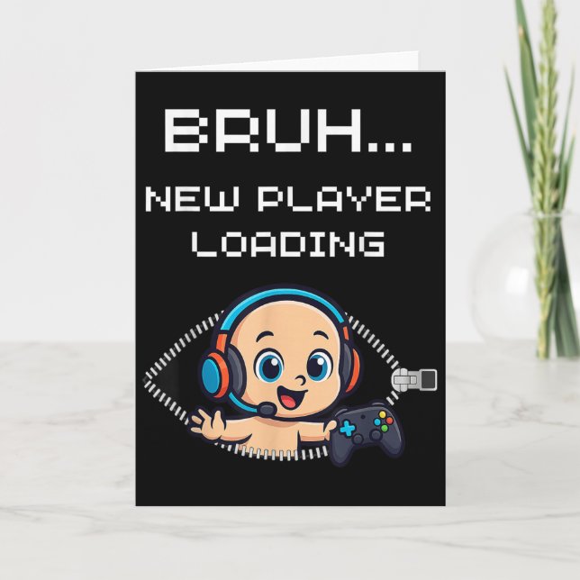 Tarjeta Funny Gamer Pregnancy Announcement – Bruh New Play (Anverso)