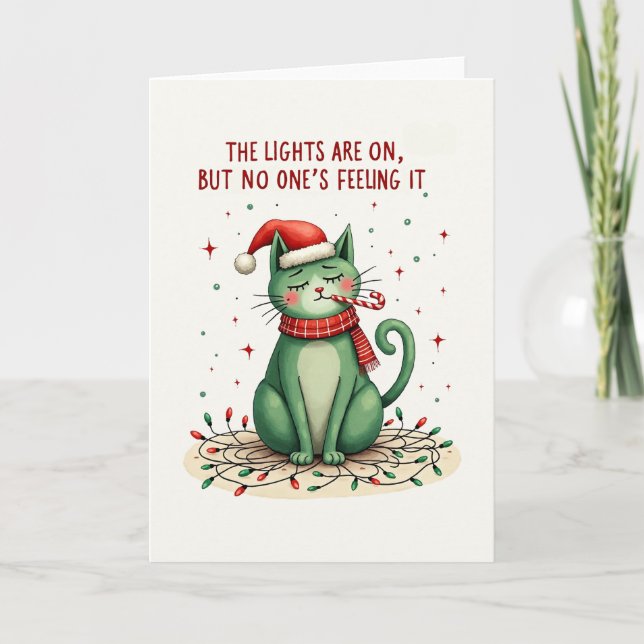 Tarjeta Funny Gato Navidades Grumpy Cargan Que Las Luces E (Anverso)