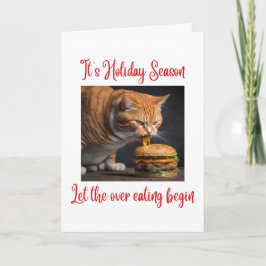 Tarjeta Funny Ginger Fat Cat Comiendo Burger Navidades