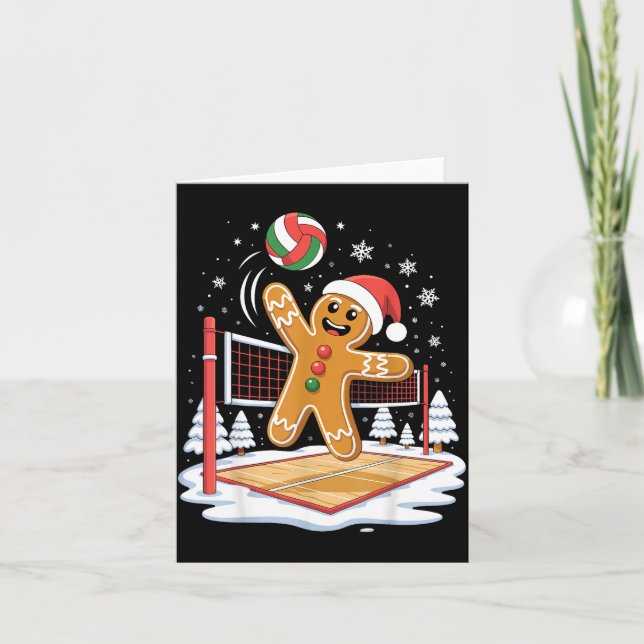 Tarjeta Funny Gingerbread Volleyball Player Christmas  (Anverso)