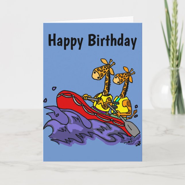 Tarjeta Funny Giraffes River Rafting Cartoon (Anverso)