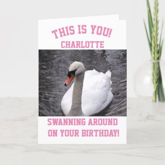 Tarjeta Funny Girly Birday Card Swan Pink