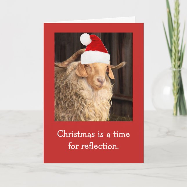 Tarjeta Funny Goat Y Santa Hat Navidades (Anverso)
