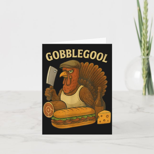 Tarjeta Funny Gobbol Turkey Baker Thanksgiving  (Anverso)