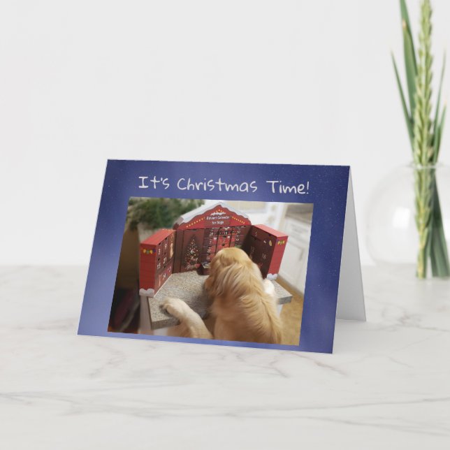 Tarjeta Funny Golden Retriever con el calendario anticipad (Anverso)