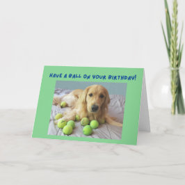 Tarjeta Funny Golden Retriever con pista de tenis Cumpleañ