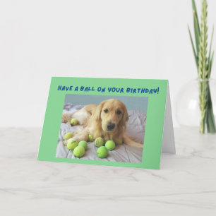 Tarjeta Funny Golden Retriever con pista de tenis Cumpleañ