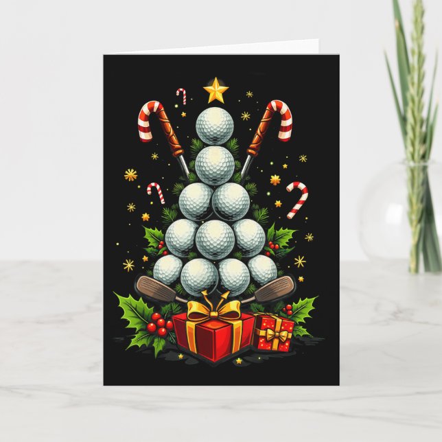 Tarjeta Funny Golf Ball Christmas Tree Santa Hat Xmas Tee  (Anverso)